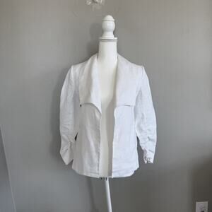 Saks Fifth Avenue Woman’s 100% Linen Blazer Open Front White Size S 3/4 Sleeve